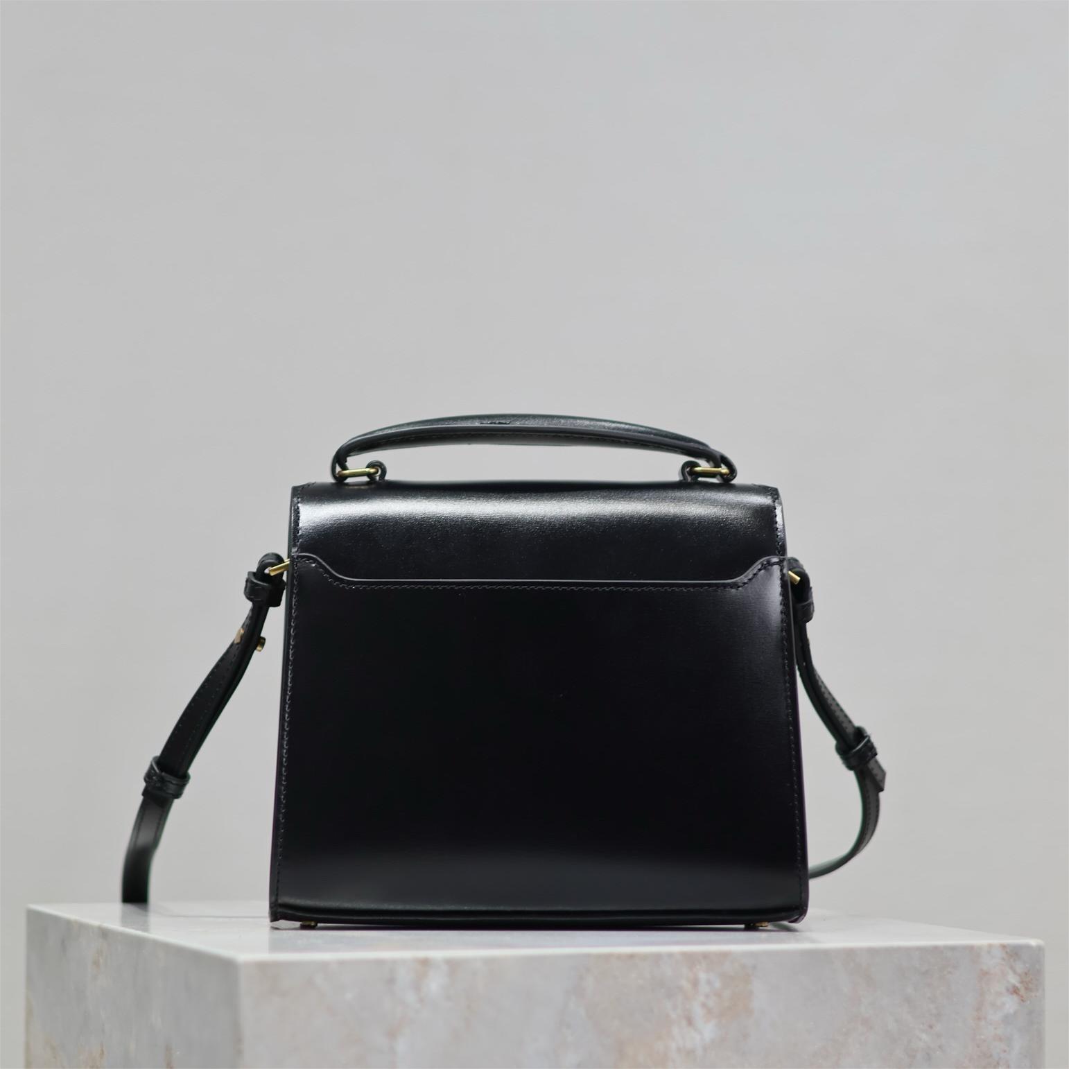 YSL-Black gold buckle toothpick pattern cassandra mini handbag