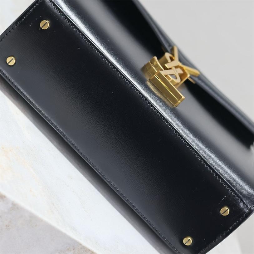YSL-Black gold buckle toothpick pattern cassandra mini handbag