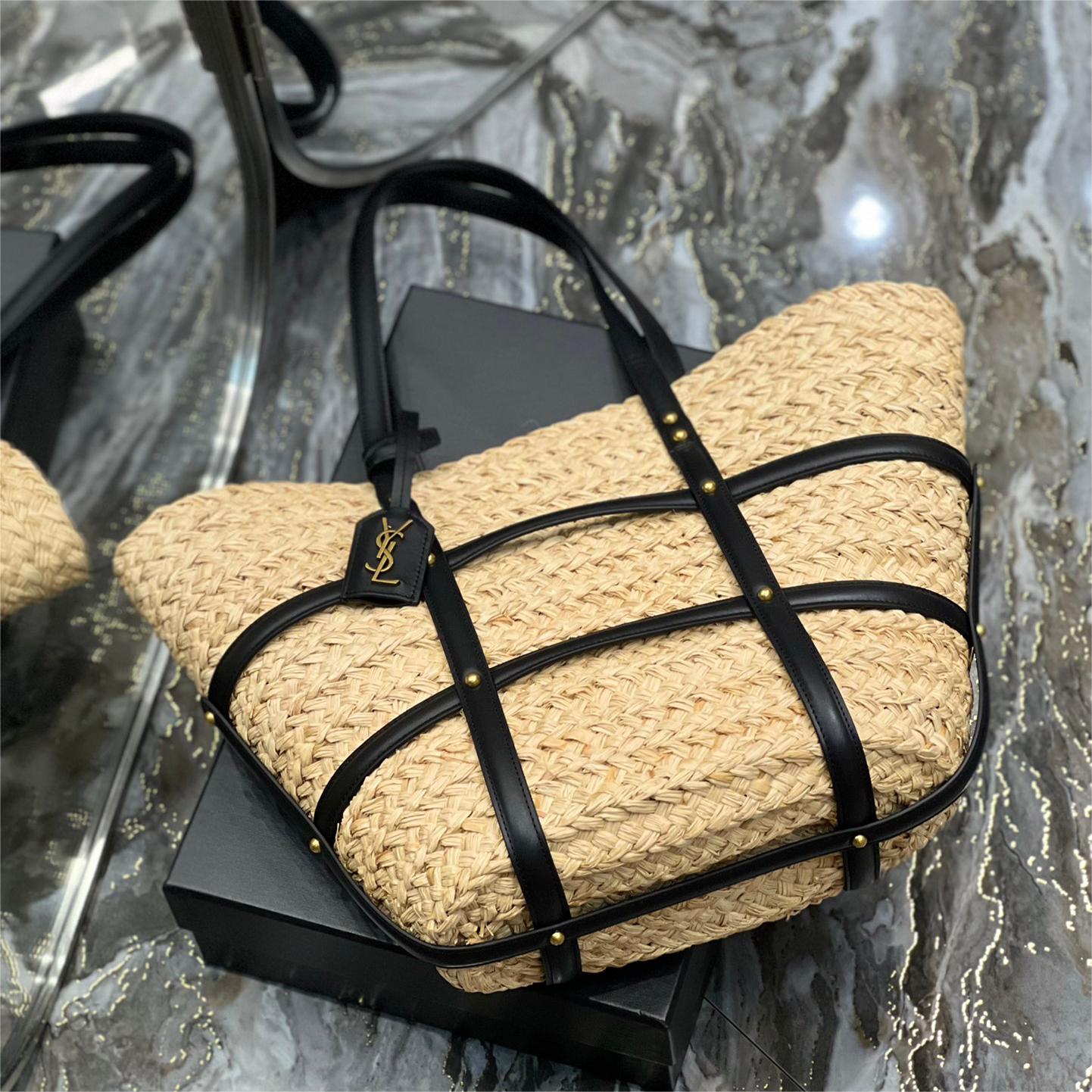 YSL-Lafite grass and smooth leather handbag