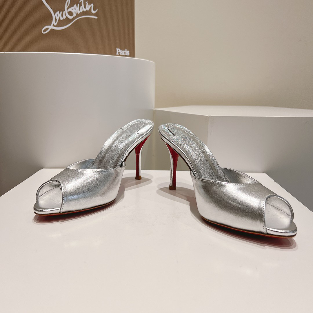Christian Louboutin-Classic patent leather fish mouth high-heeled slippers