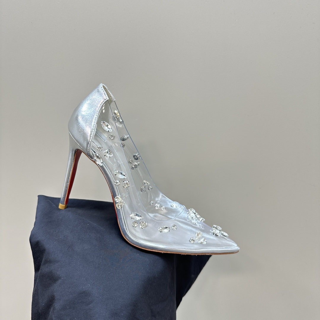 Christian Louboutin-Transparent PVC crystal diamond silver high heels