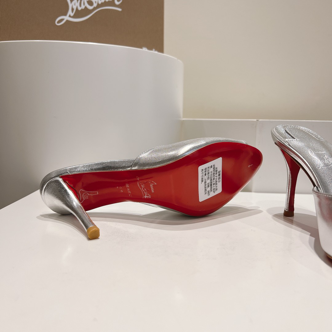Christian Louboutin-Classic patent leather fish mouth high-heeled slippers