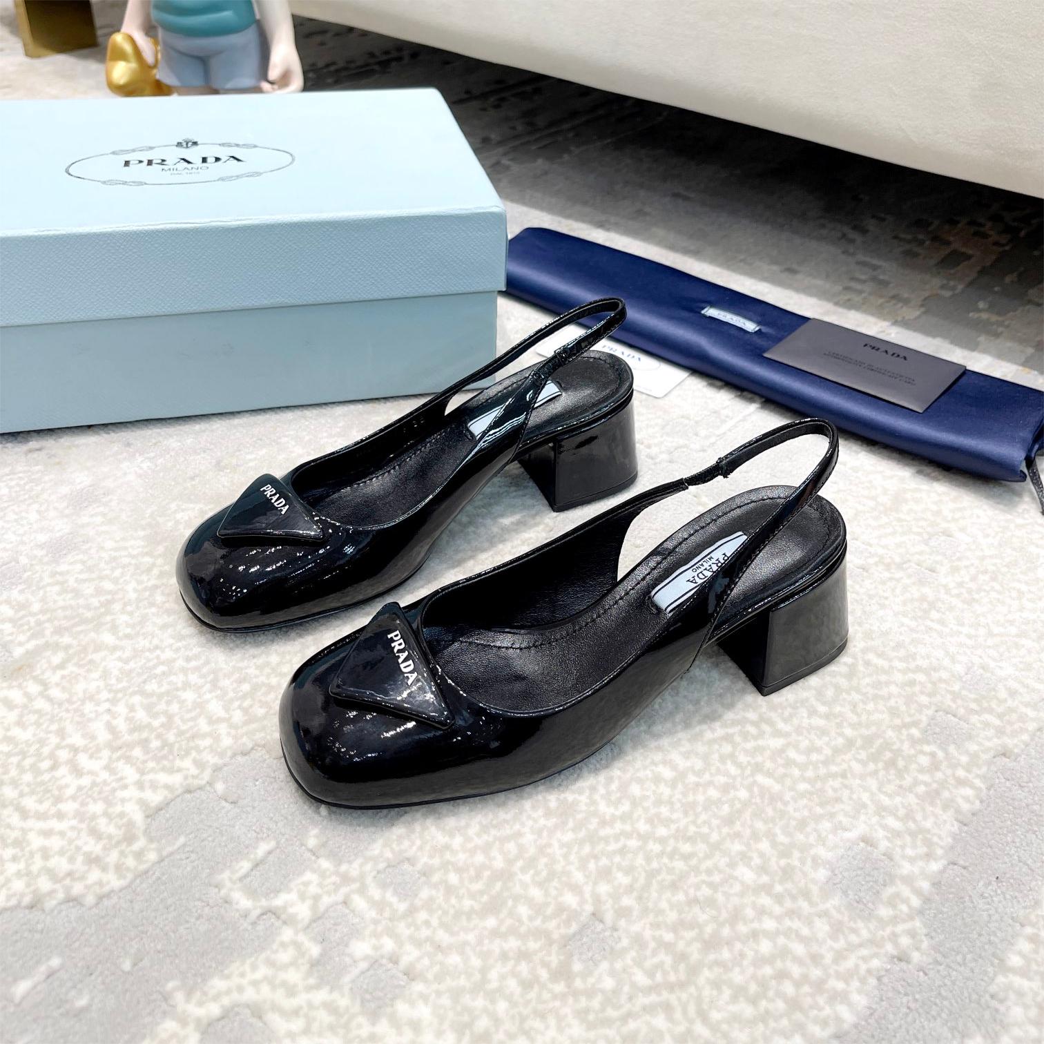 Prada-Classic triangle logo loafers, high heels