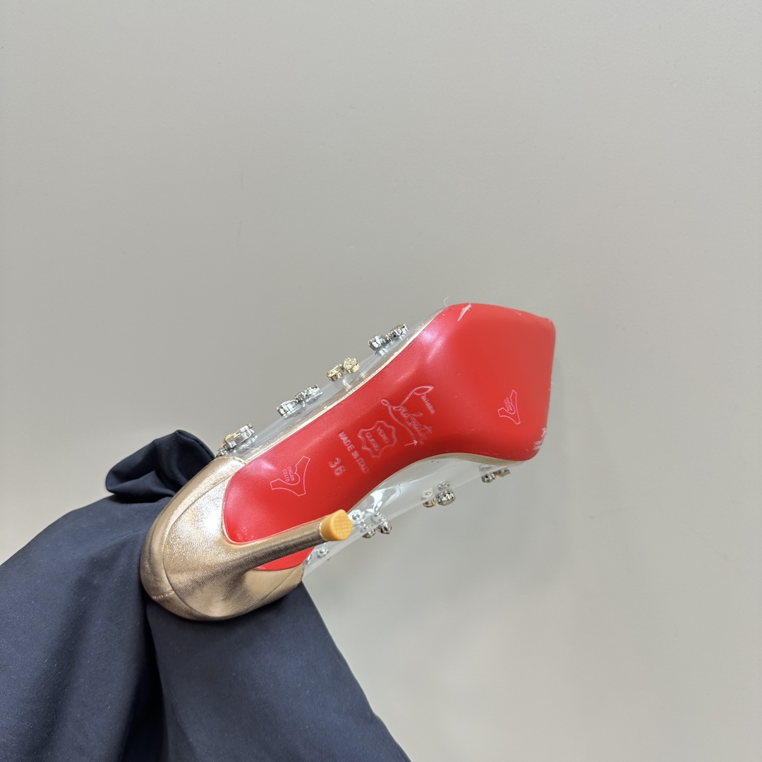 Christian Louboutin-Transparent PVC hot stamping various crystal diamond high heels