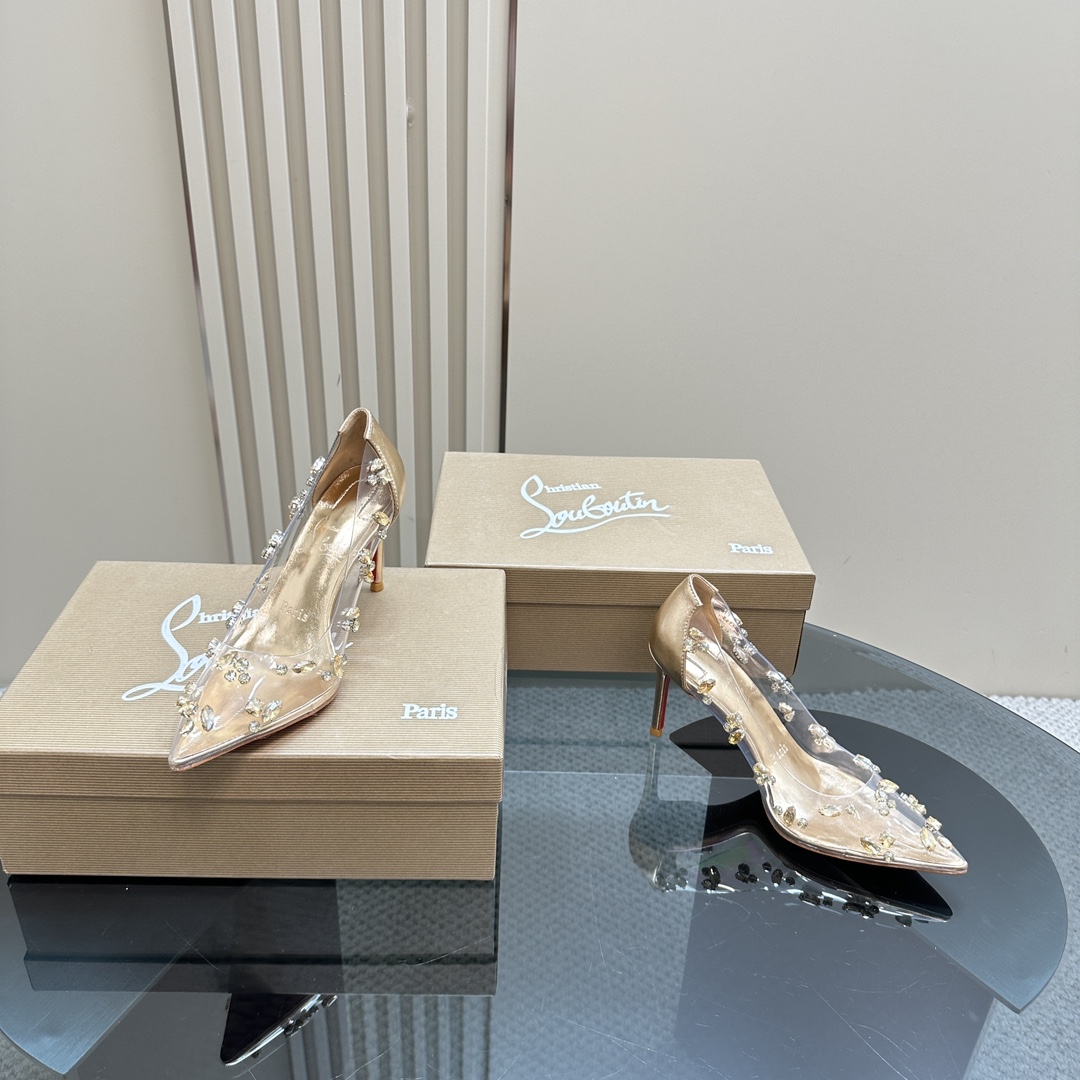 Christian Louboutin-Transparent PVC hot stamping various crystal diamond high heels