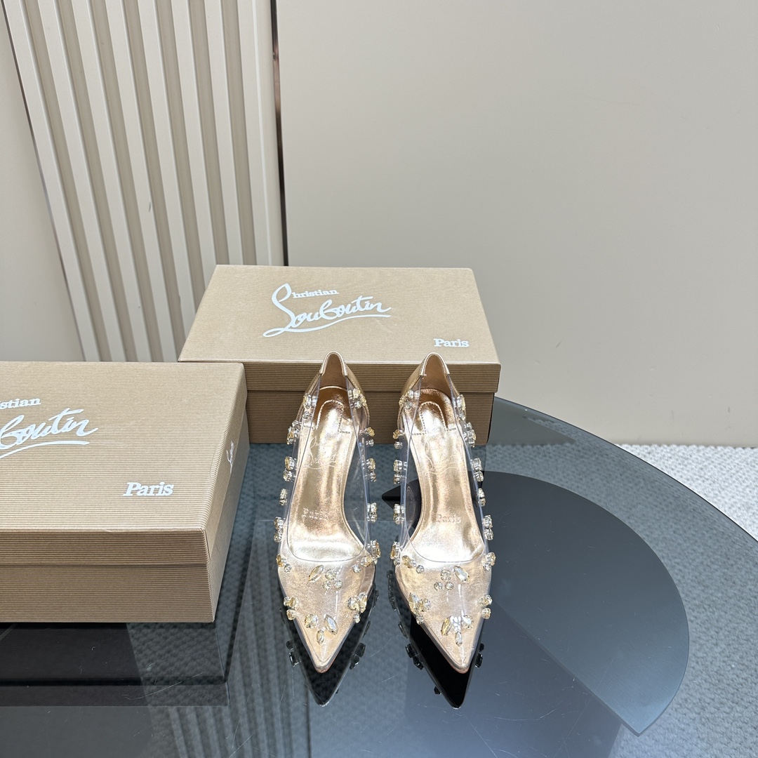 Christian Louboutin-Transparent PVC hot stamping various crystal diamond high heels