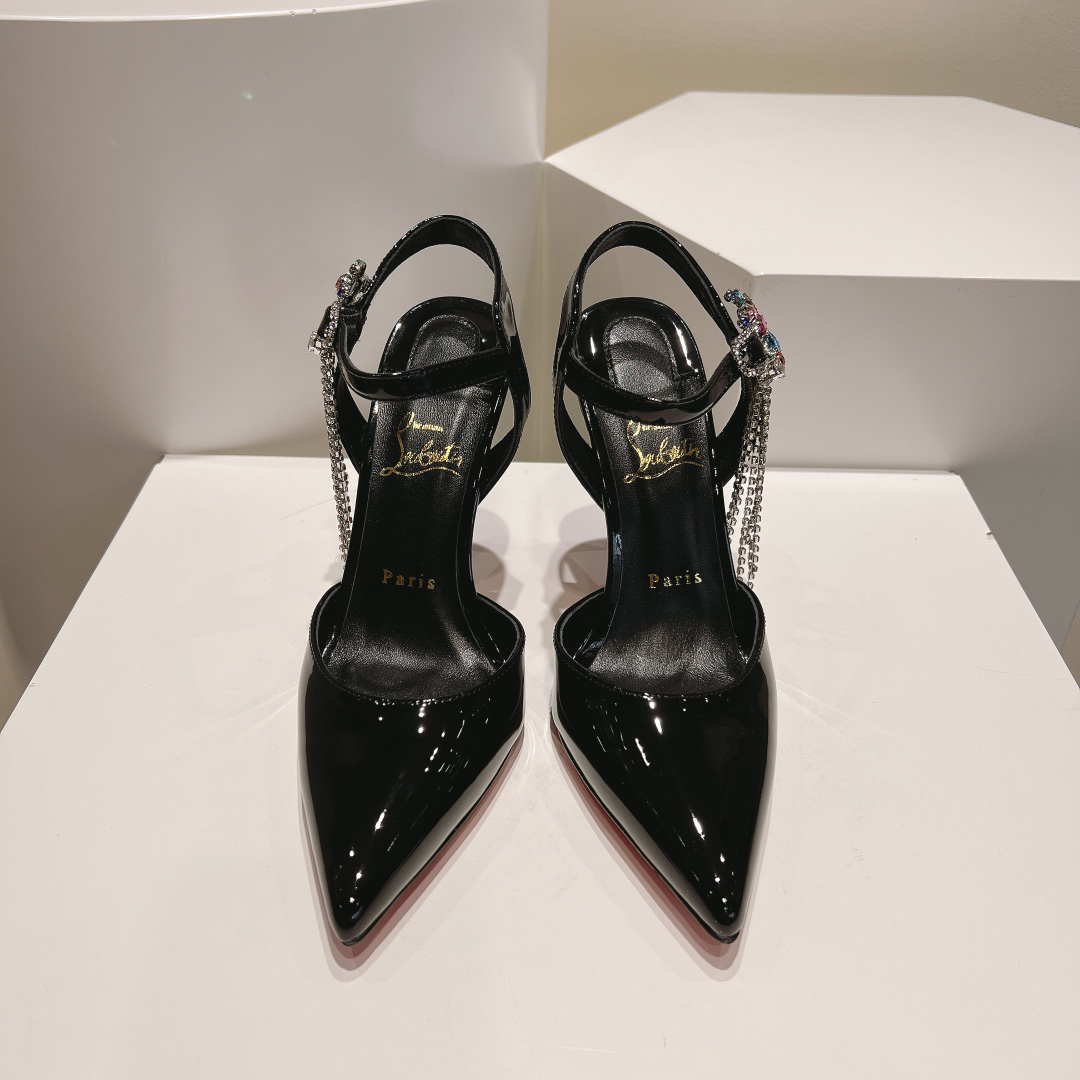 Christian Louboutin-Silver diamond chain tassel pointed high-heeled sandals