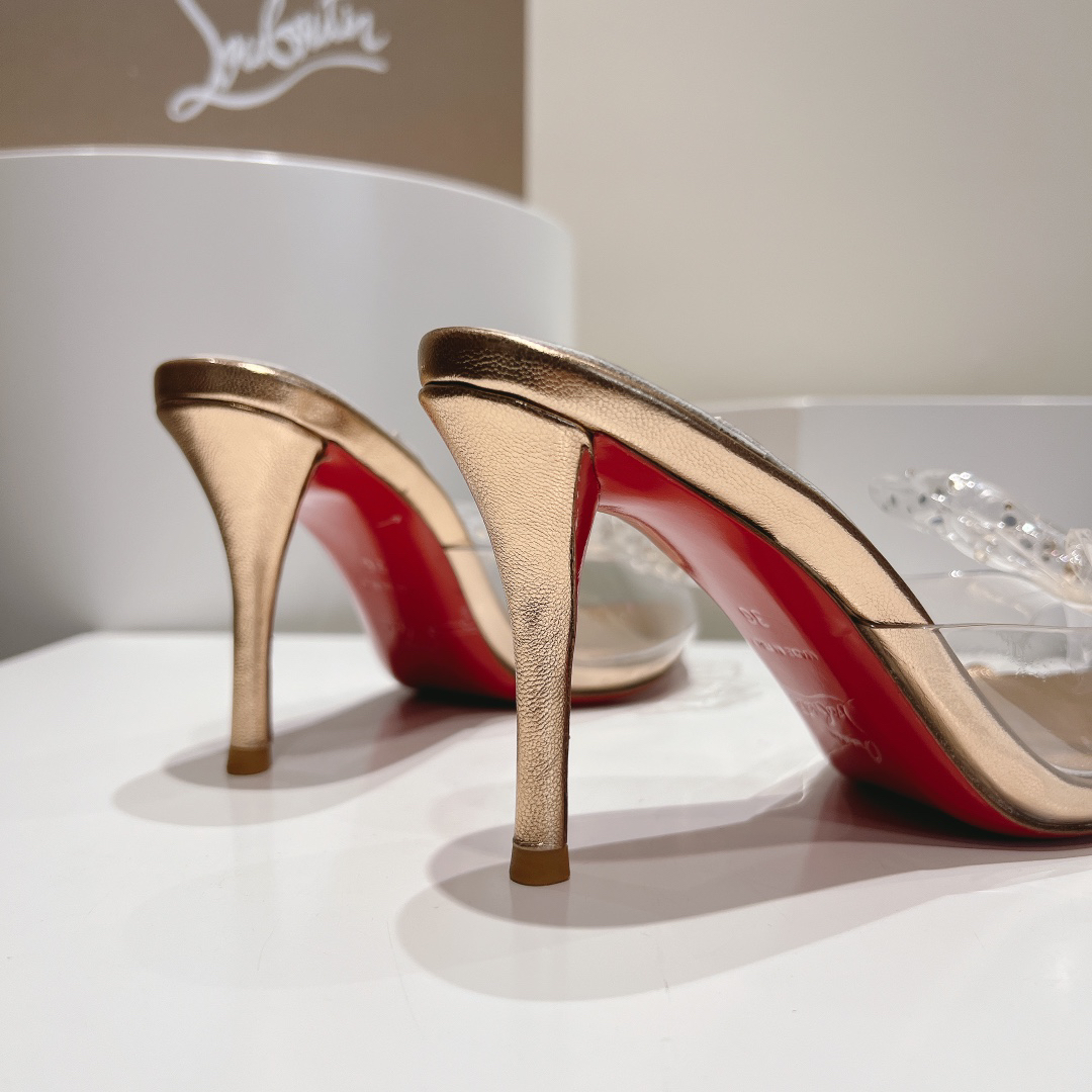 Christian Louboutin-Champagne gold transparent bow high-heeled sandals