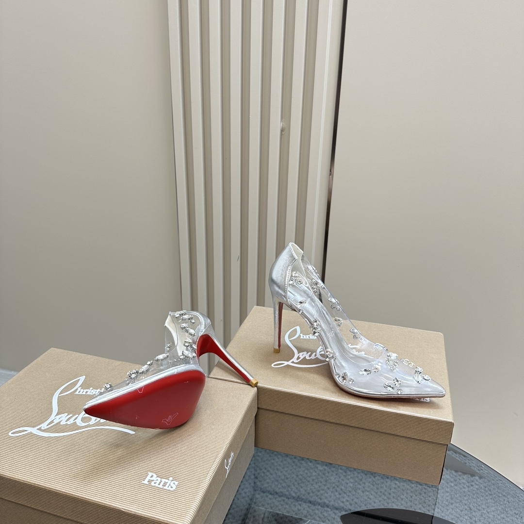 Christian Louboutin-Transparent PVC crystal diamond silver high heels