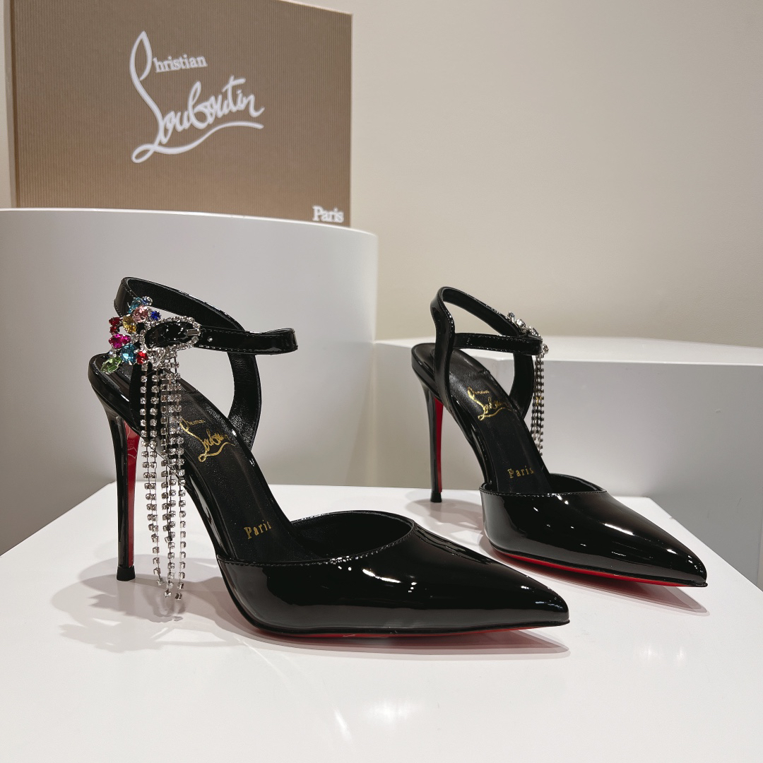Christian Louboutin-Silver diamond chain tassel pointed high-heeled sandals