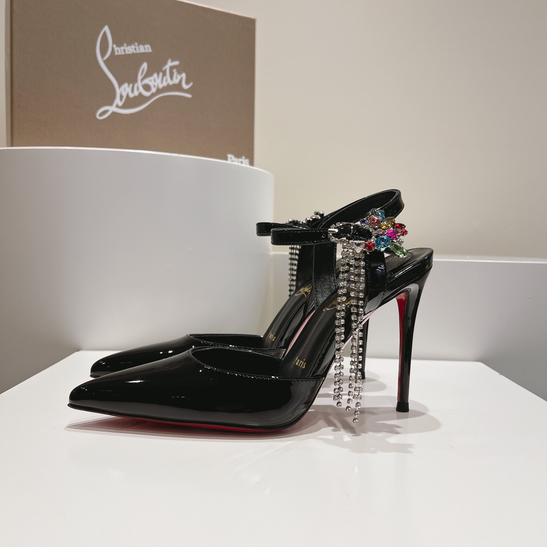 Christian Louboutin-Silver diamond chain tassel pointed high-heeled sandals