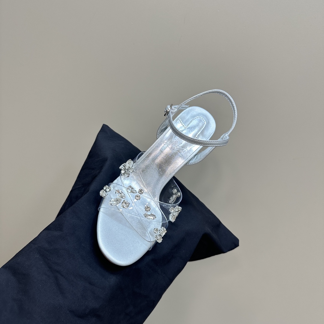 Christian Louboutin-Transparent PVC cross inlaid crystal diamond silver high heels