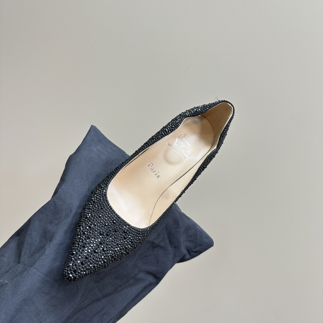 Christian Louboutin-Black full diamond inlaid Peugeot high heels