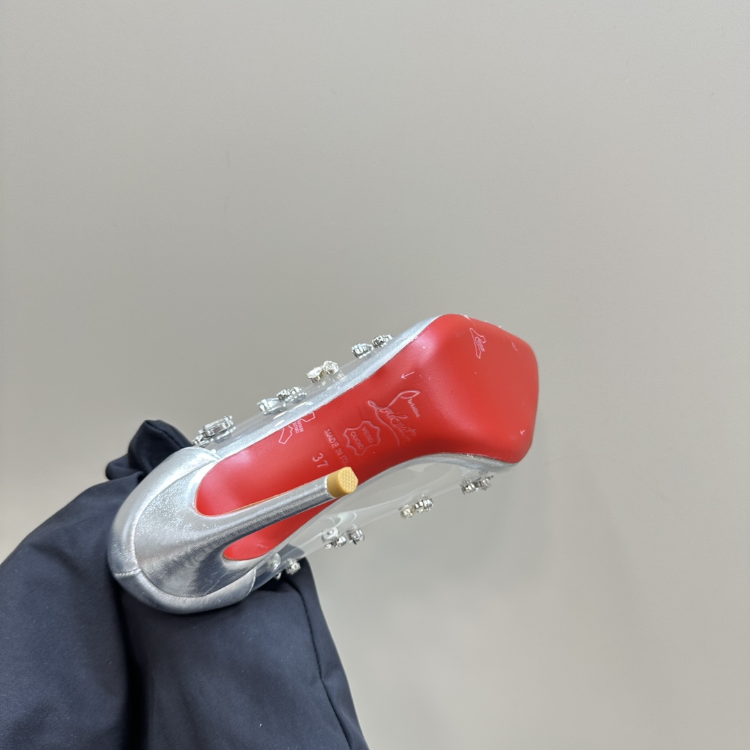 Christian Louboutin-Transparent PVC crystal diamond silver high heels