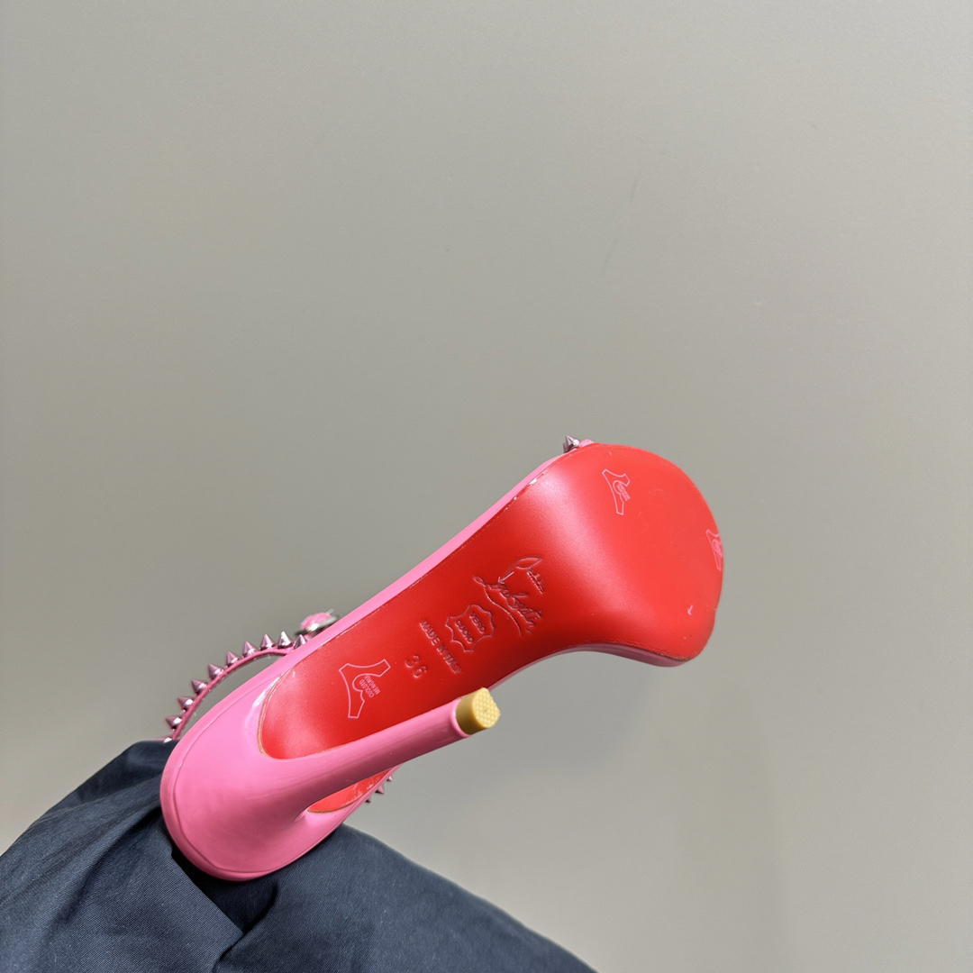 Christian Louboutin-Classic Willow Nail Inlaid Pink Peugeot High Heels