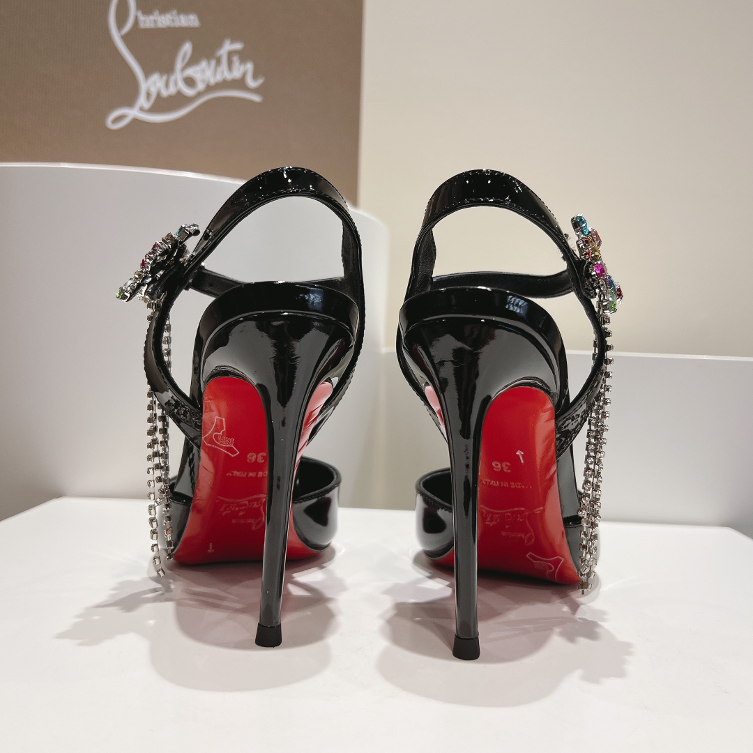 Christian Louboutin-Silver diamond chain tassel pointed high-heeled sandals