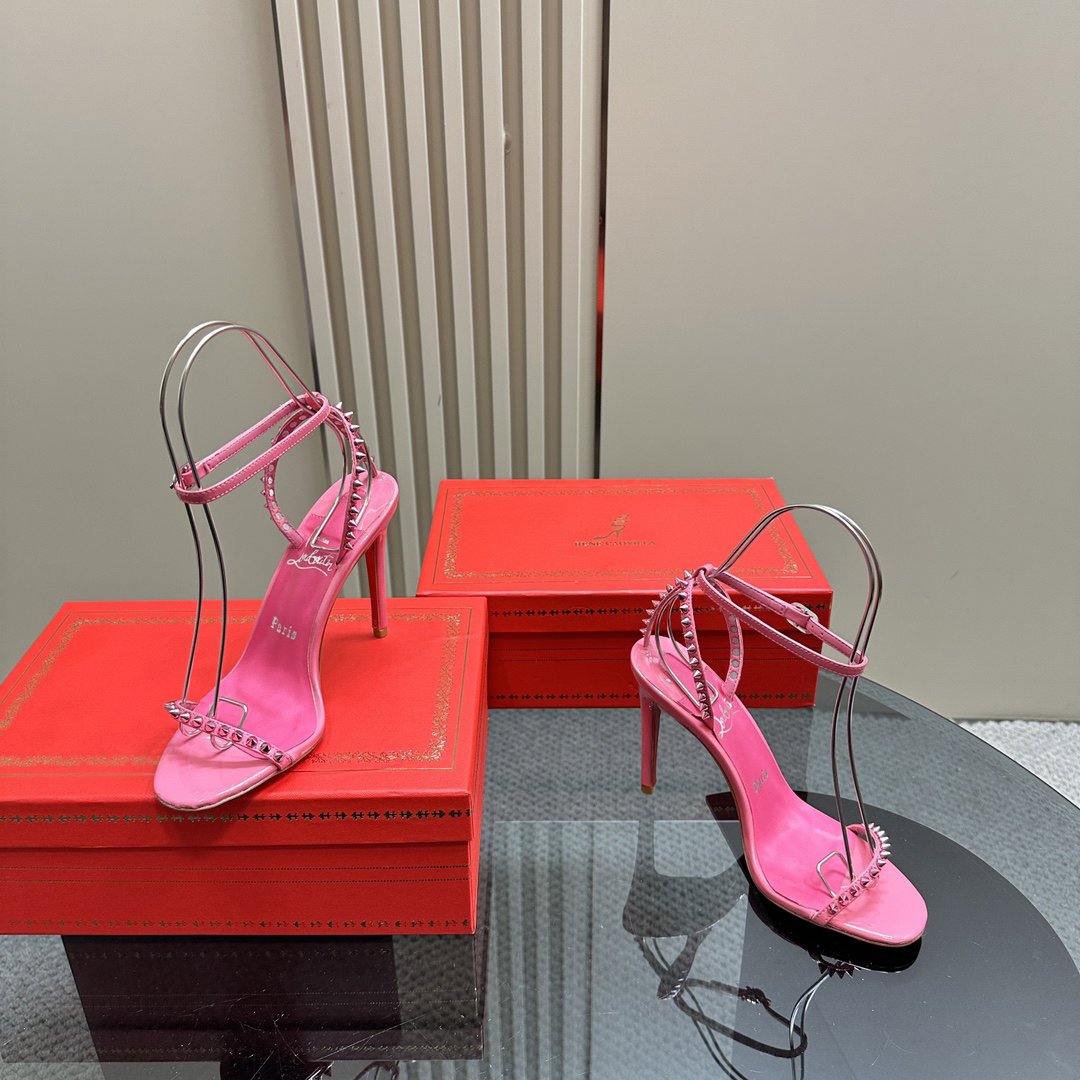 Christian Louboutin-Classic Willow Nail Inlaid Pink Peugeot High Heels