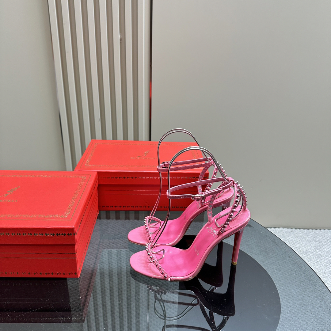 Christian Louboutin-Classic Willow Nail Inlaid Pink Peugeot High Heels