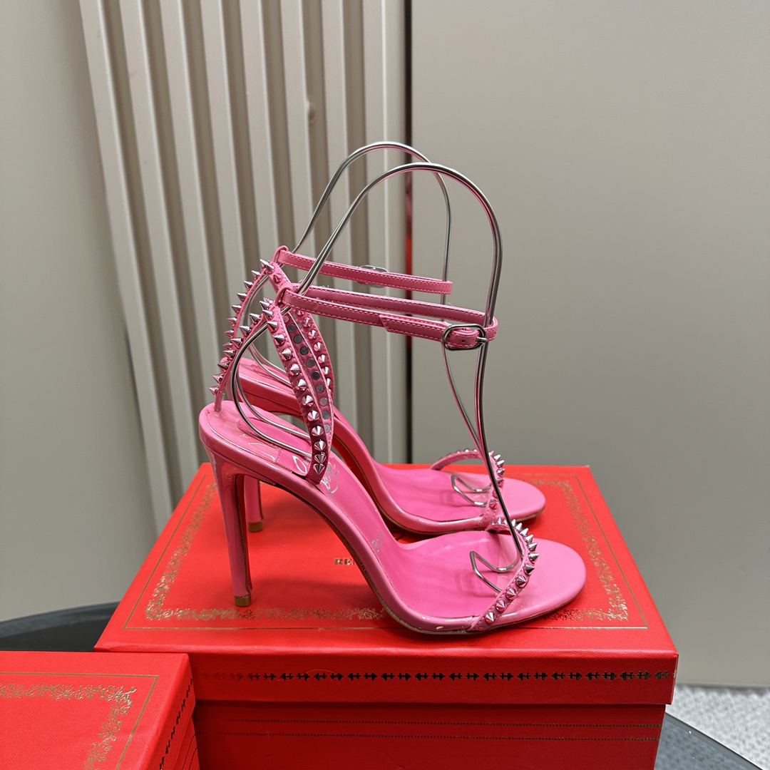 Christian Louboutin-Classic Willow Nail Inlaid Pink Peugeot High Heels