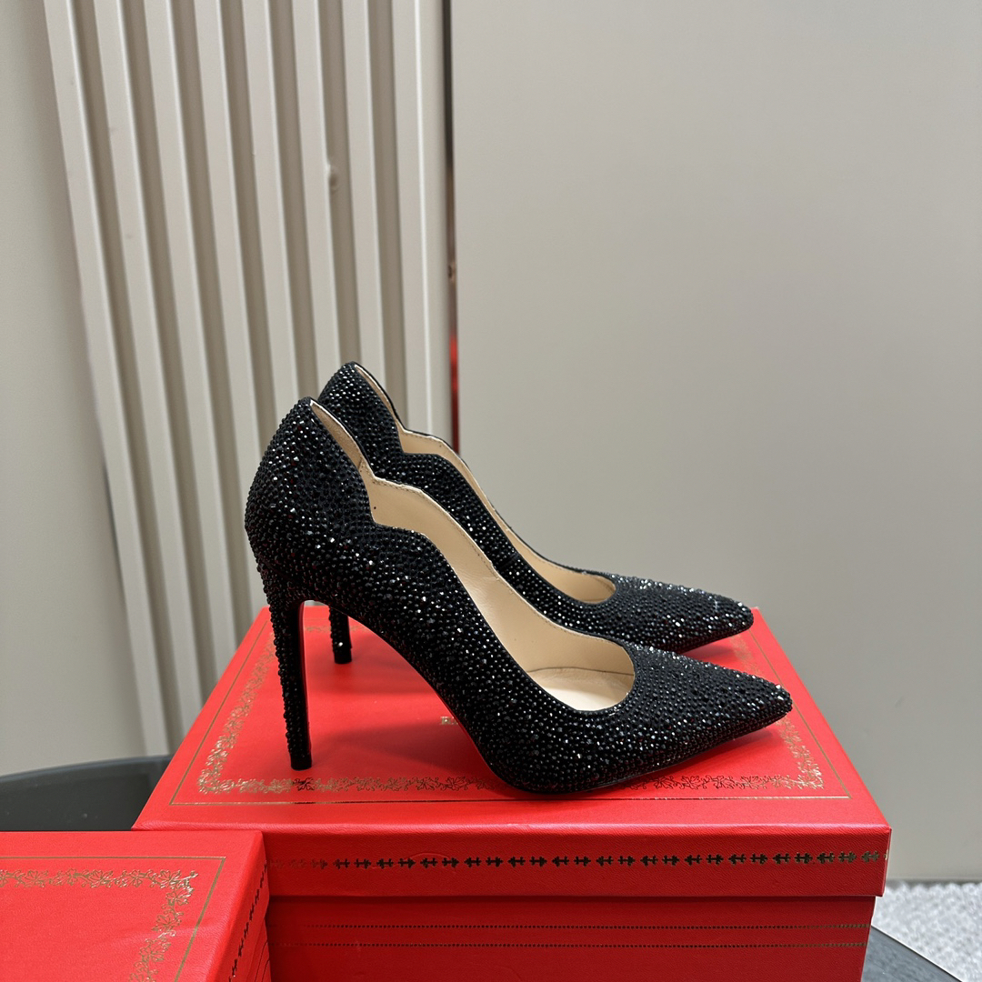 Christian Louboutin-Black full diamond inlaid Peugeot high heels