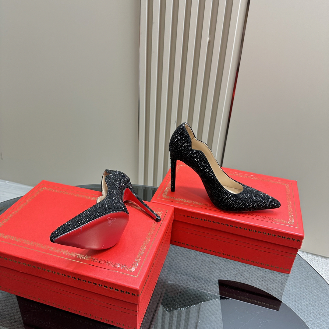 Christian Louboutin-Black full diamond inlaid Peugeot high heels