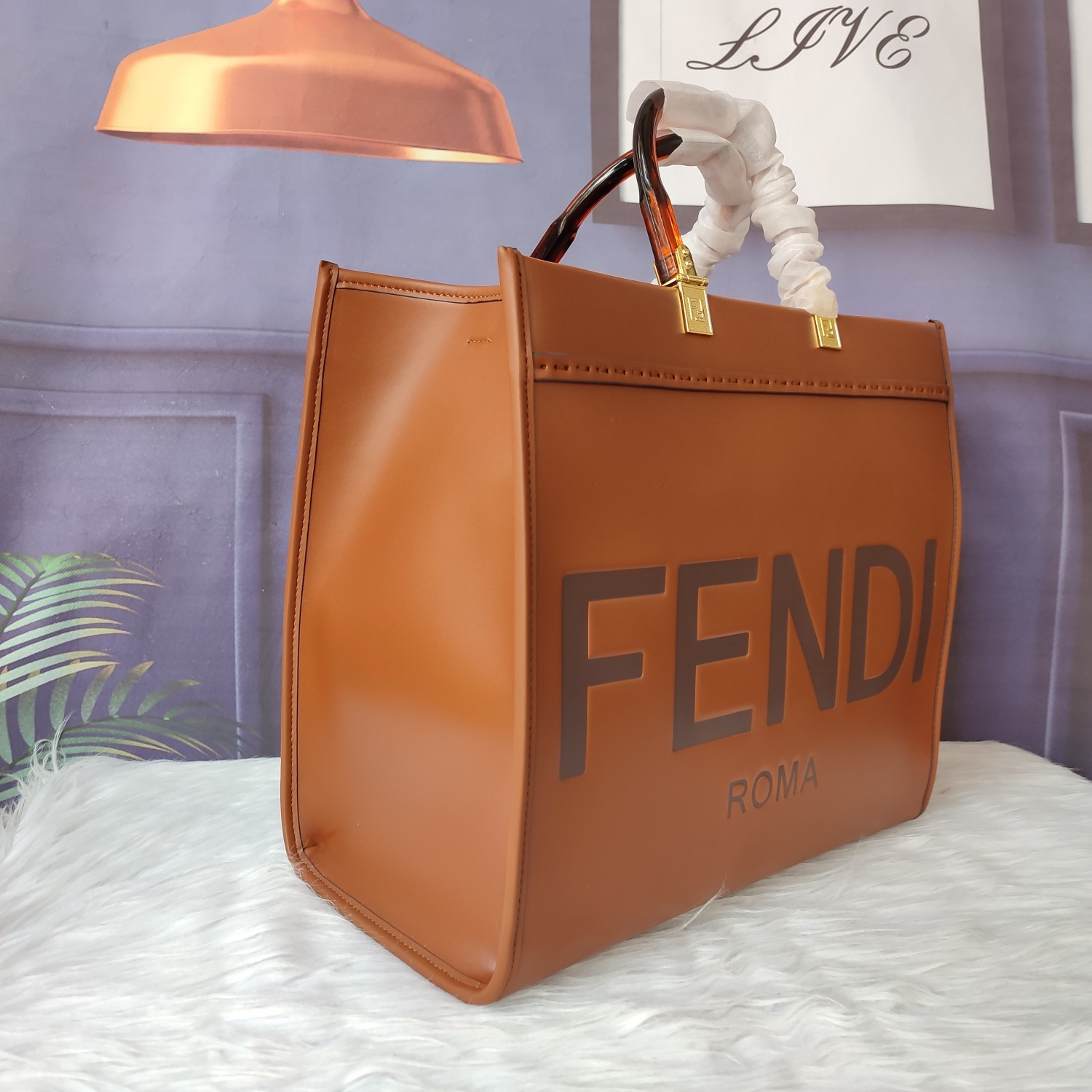 FENDI-Sunshine Medium Brown Leather Handbag