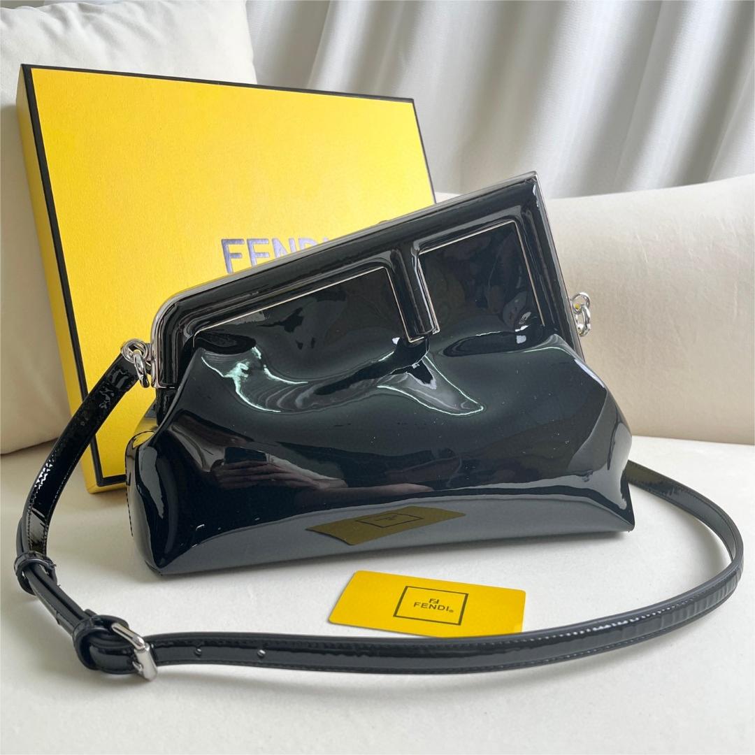 FENDI-Black patent leather handbag