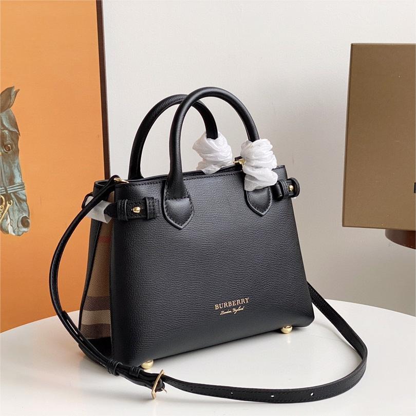 Burberry-The banner tote house plaid patchwork leather banner handbag