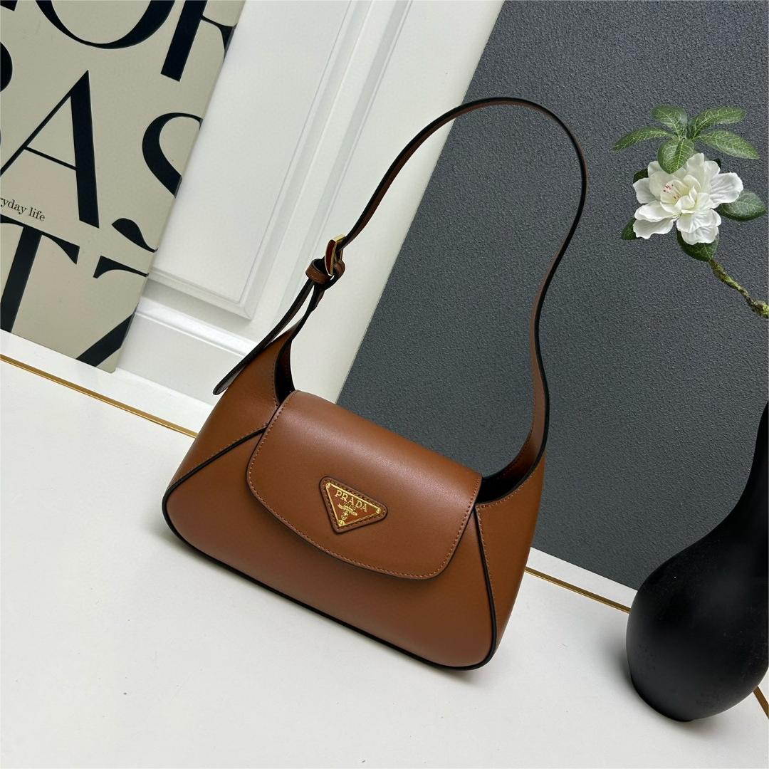 Prada-Small size French stick leather handbag with foreskin