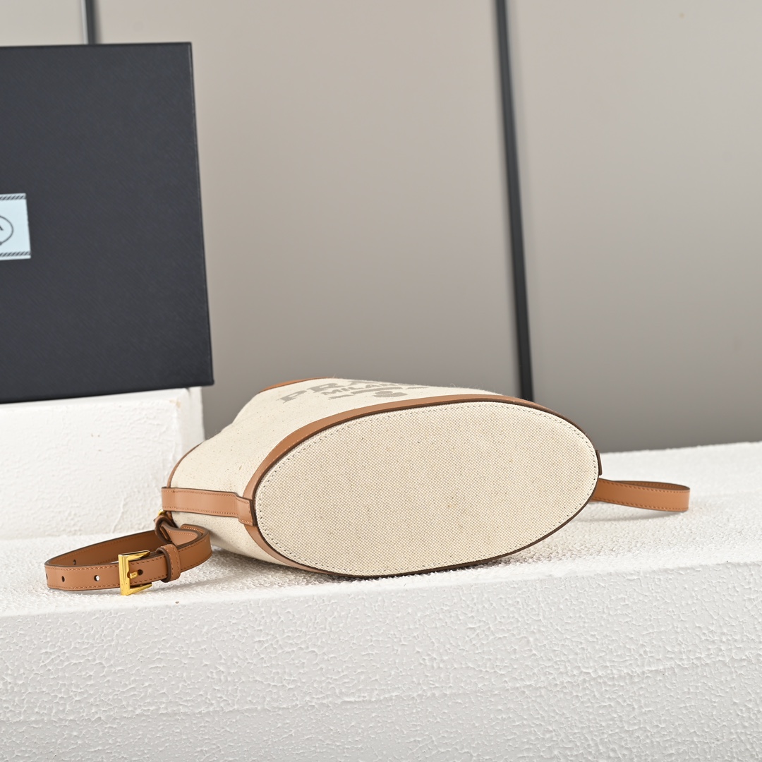 Prada-2024 Summer New Product Linen Blended Leather Tote Bag