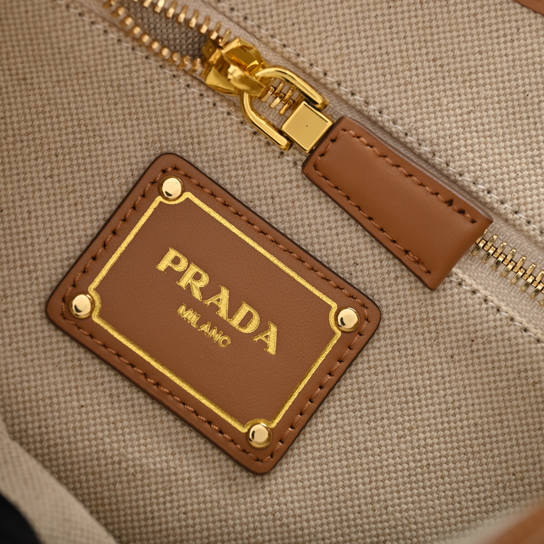 Prada-2024 Summer New Product Linen Blended Leather Tote Bag
