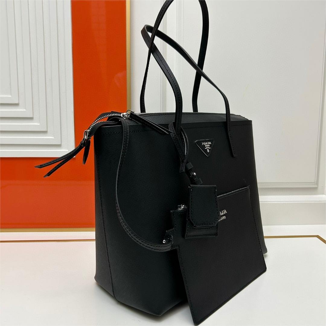 Prada-New shopping bag with cross pattern cowhide and zero cash bag