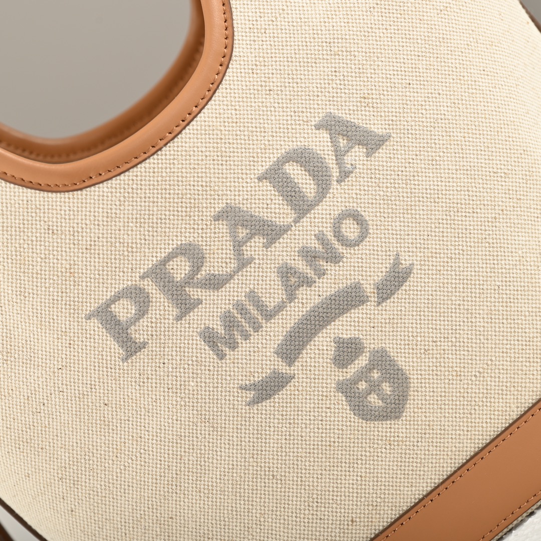 Prada-2024 Summer New Product Linen Blended Leather Tote Bag