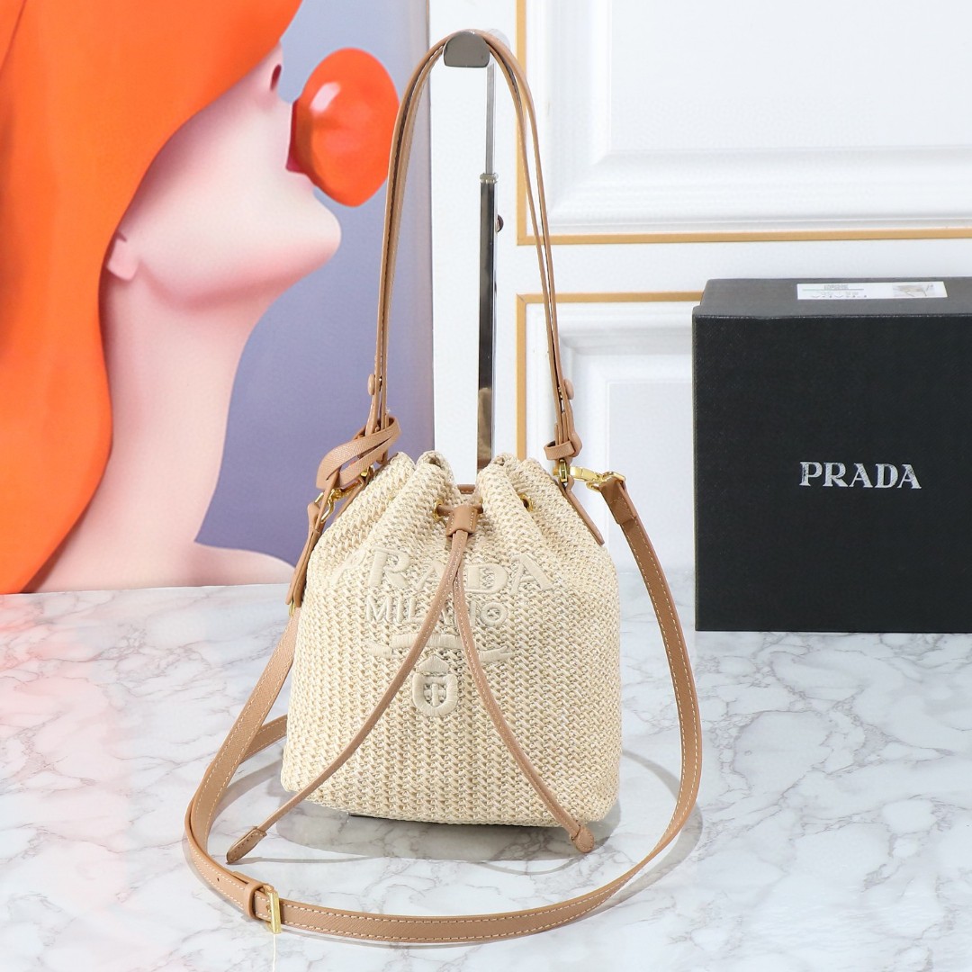 Prada-Lafite woven drawstring bucket bag