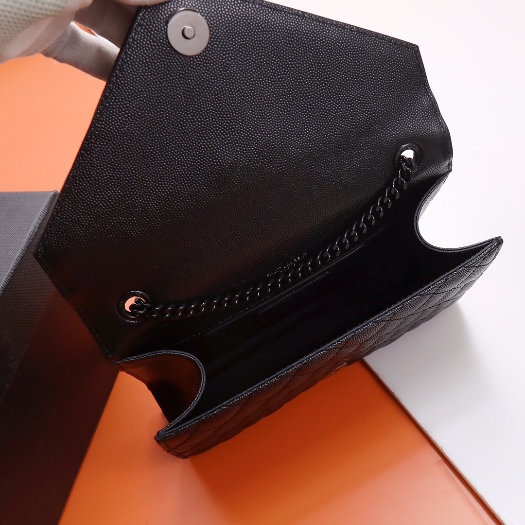 YSL-Envelope black gold buckle small grain embossed leather envelope package