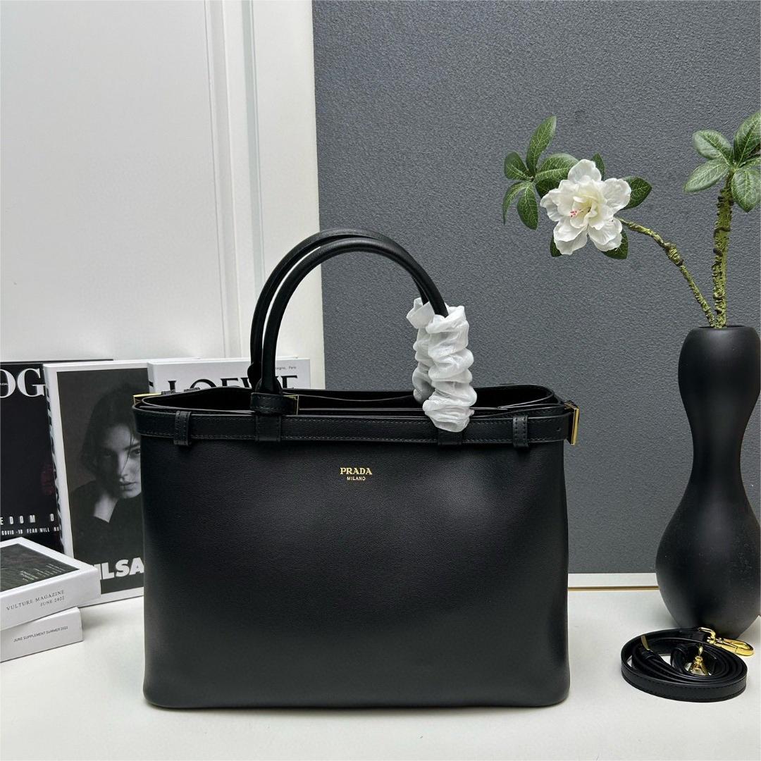 Prada-Double bag small shopping bag double series imported cowhide