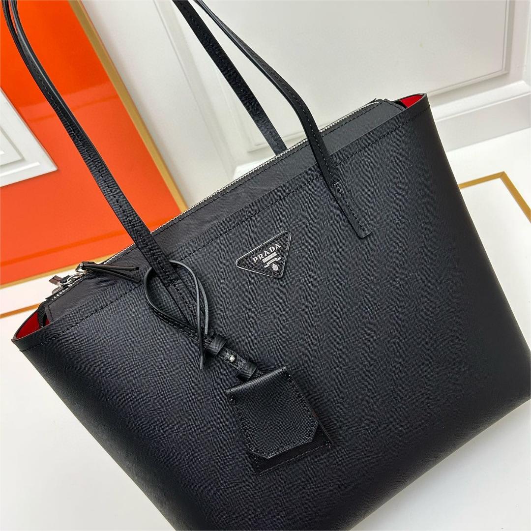 Prada-New shopping bag with cross pattern cowhide and zero cash bag