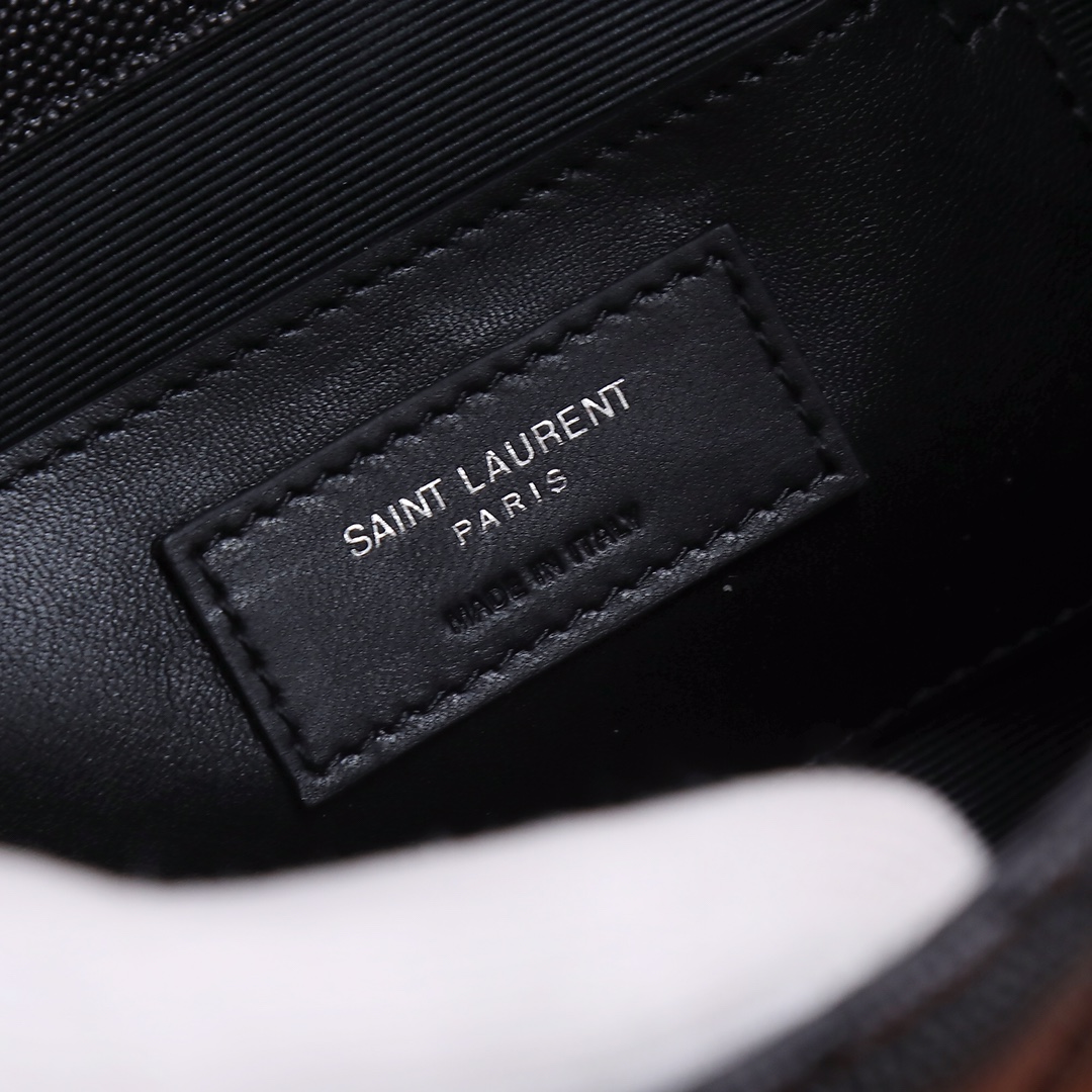 YSL-Envelope black gold buckle small grain embossed leather envelope package