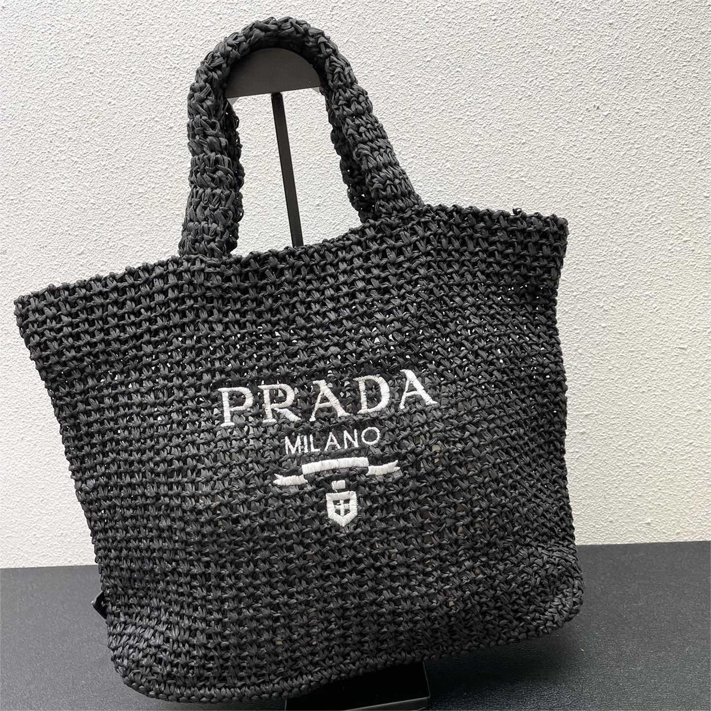 Prada-Hollow Lafite Grass Weaving Tote