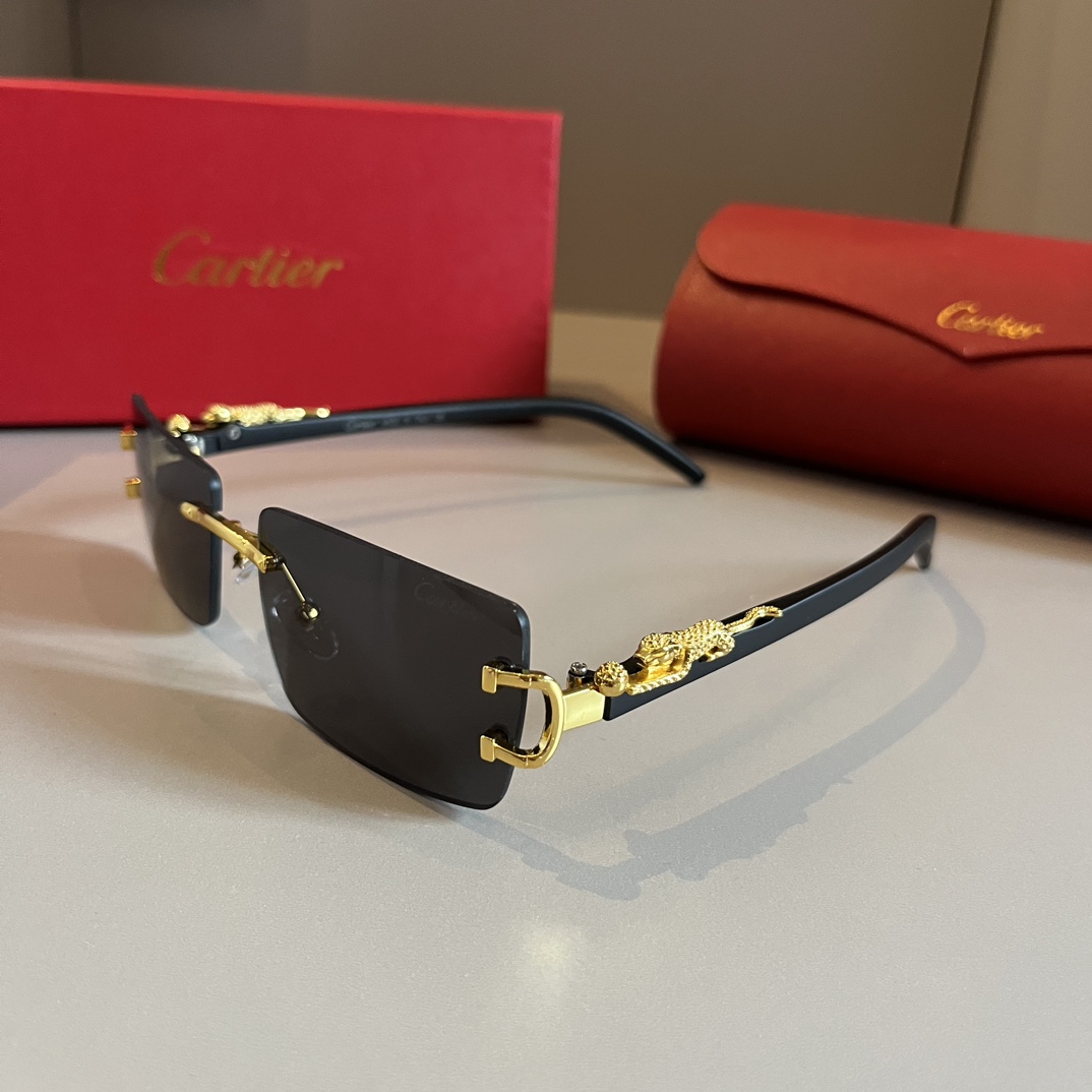 Cartier-metal frameless black classic sunglasses