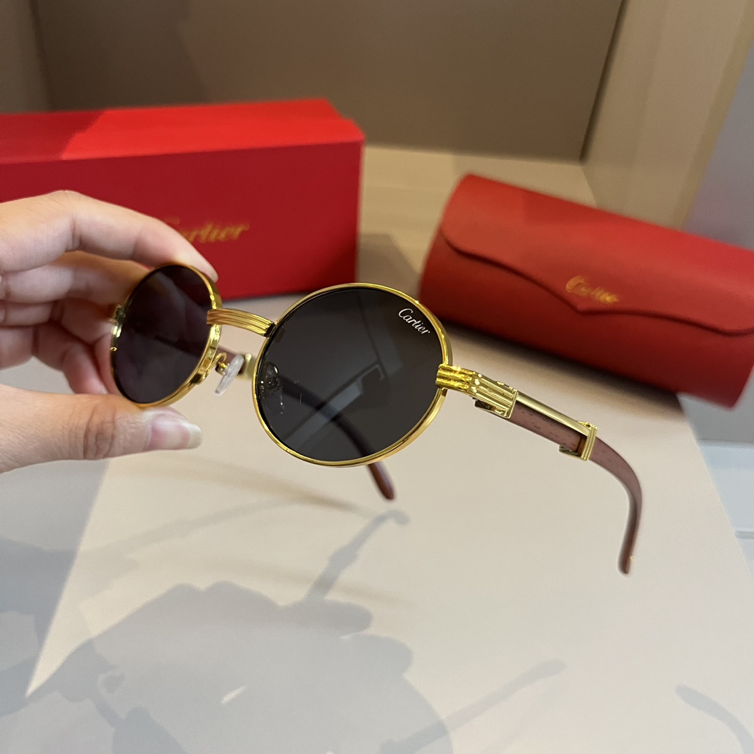 Cartier-2024 new metal material small round frame sunglasses