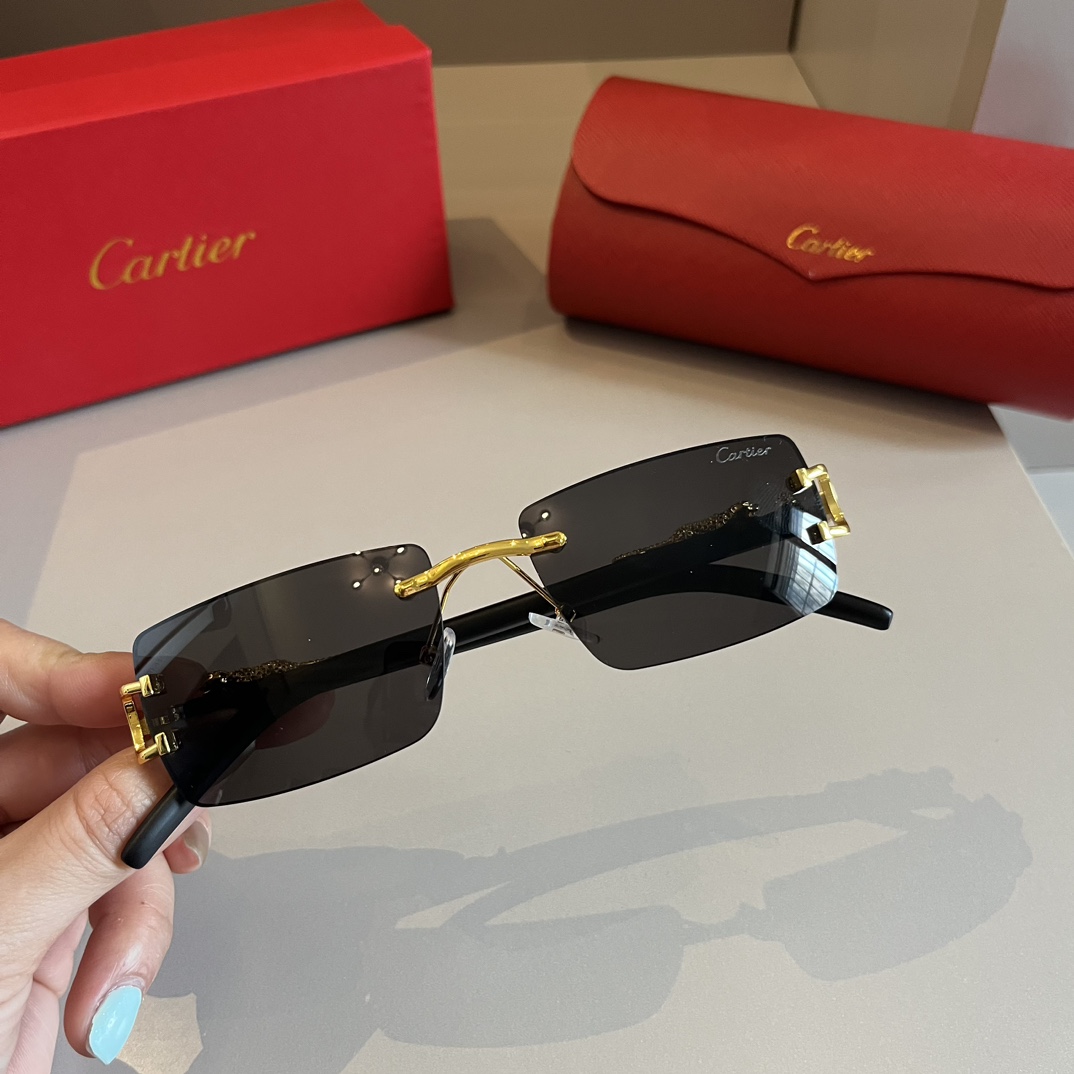 Cartier-metal frameless black classic sunglasses