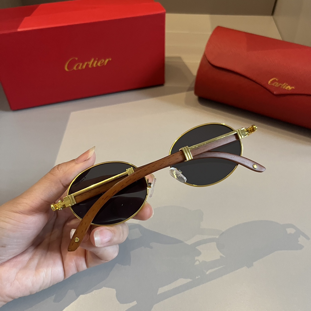 Cartier-2024 new metal material small round frame sunglasses