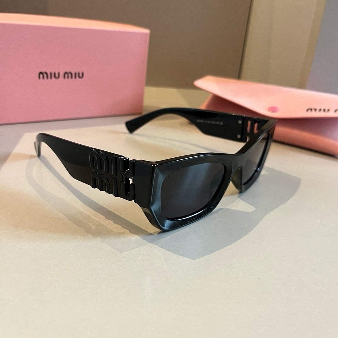 MiuMiu-2024 premium round frame all black women's sunglasses