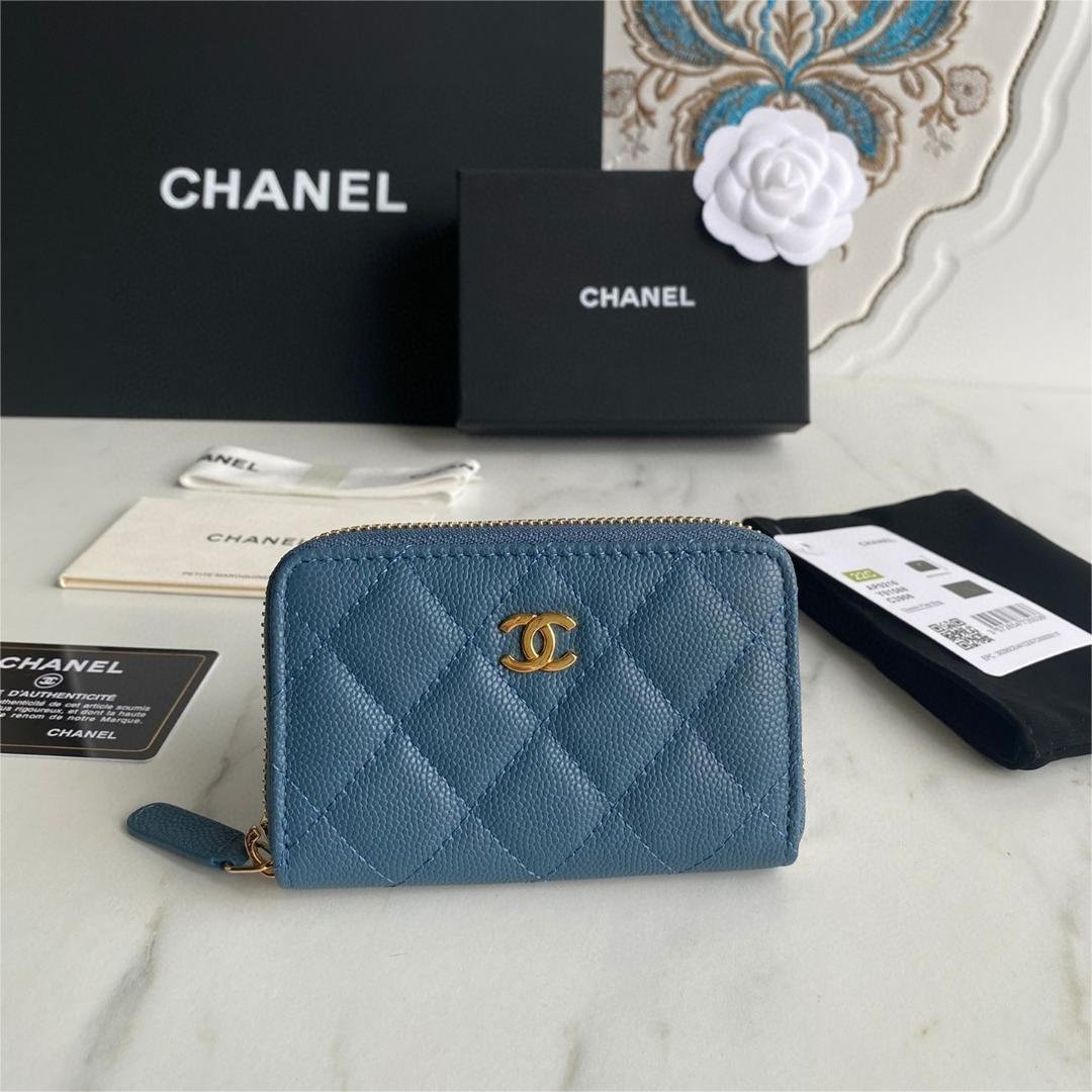 Chanel-24k thick gold plated hardware small zipper coin purse