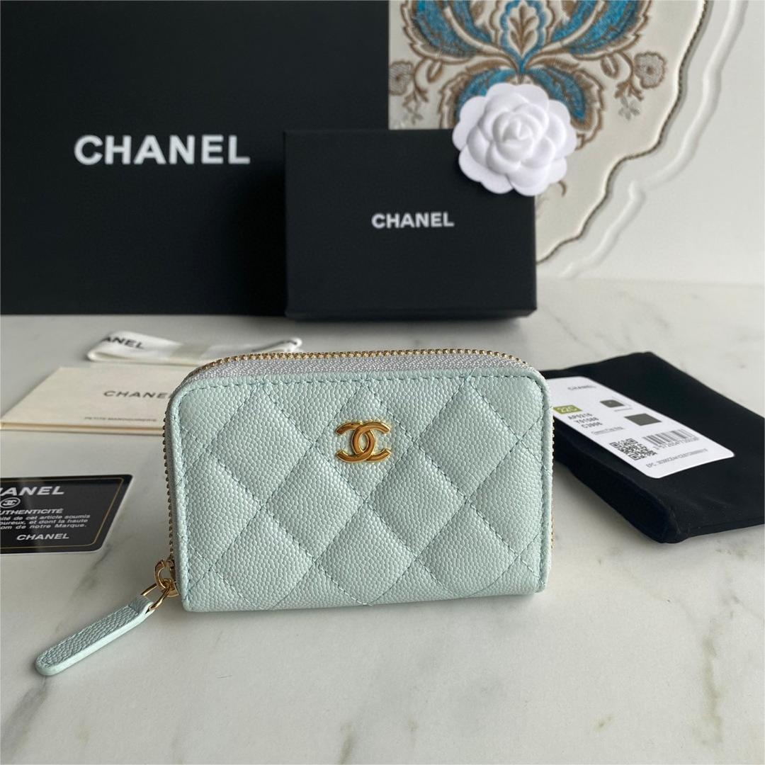 Chanel-24k thick gold plated hardware small zipper coin purse