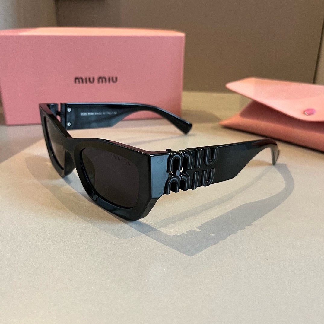 MiuMiu-2024 premium round frame all black women's sunglasses