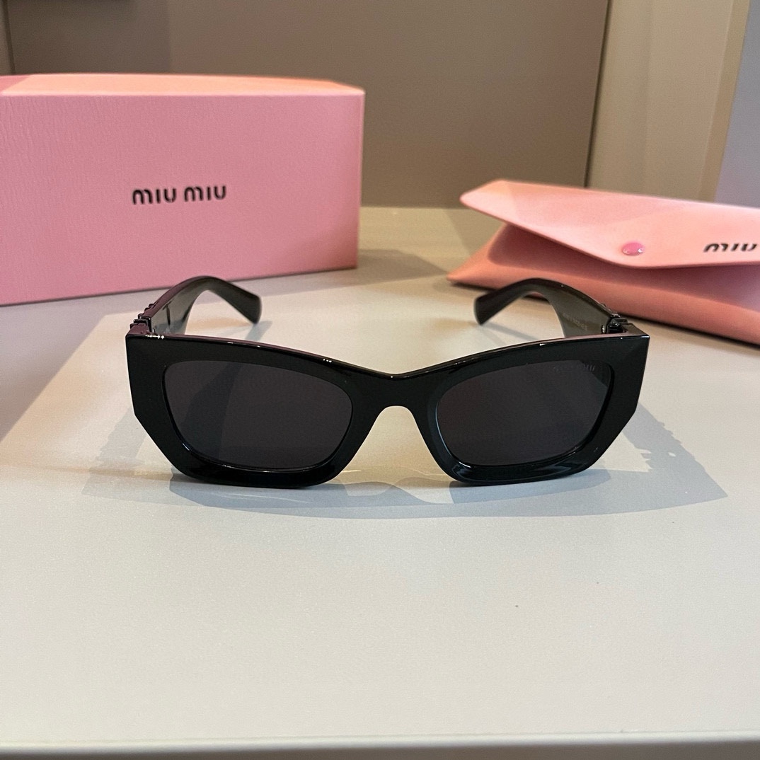 MiuMiu-2024 premium round frame all black women's sunglasses