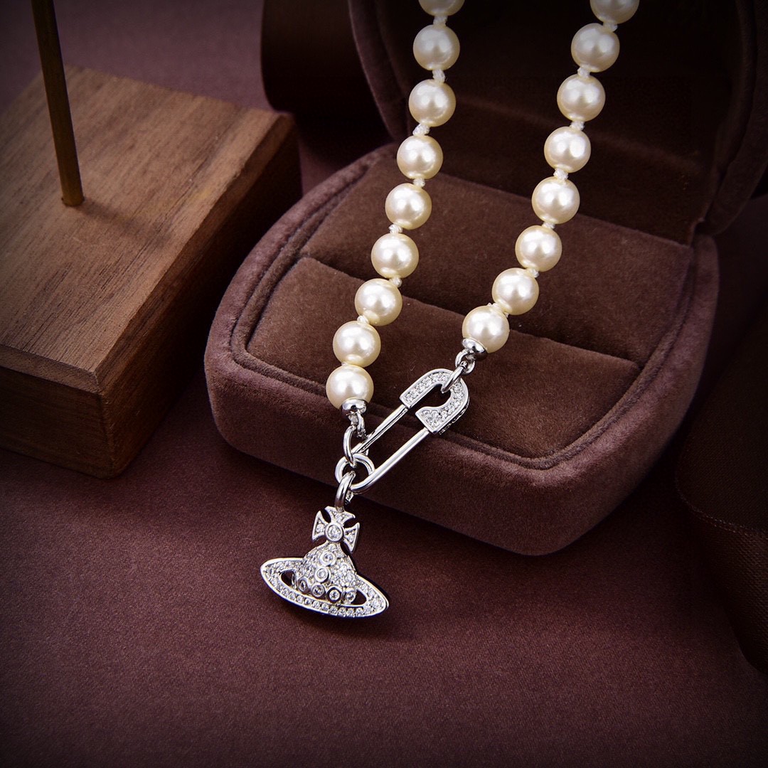 Vivienne Westwood-Popular Planet Pearl Pin Necklace