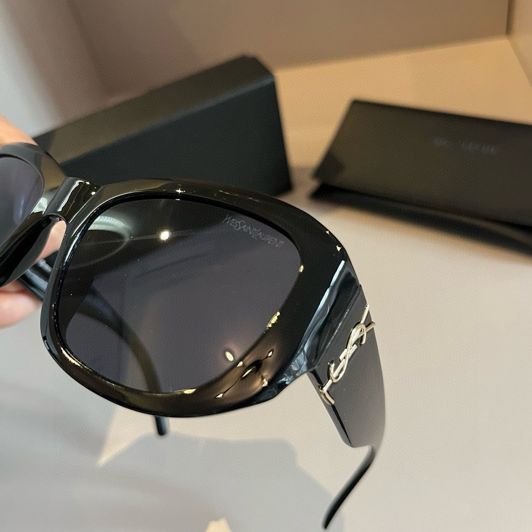 YSL-Black Metametal Logo with Nose Support Sunglasses